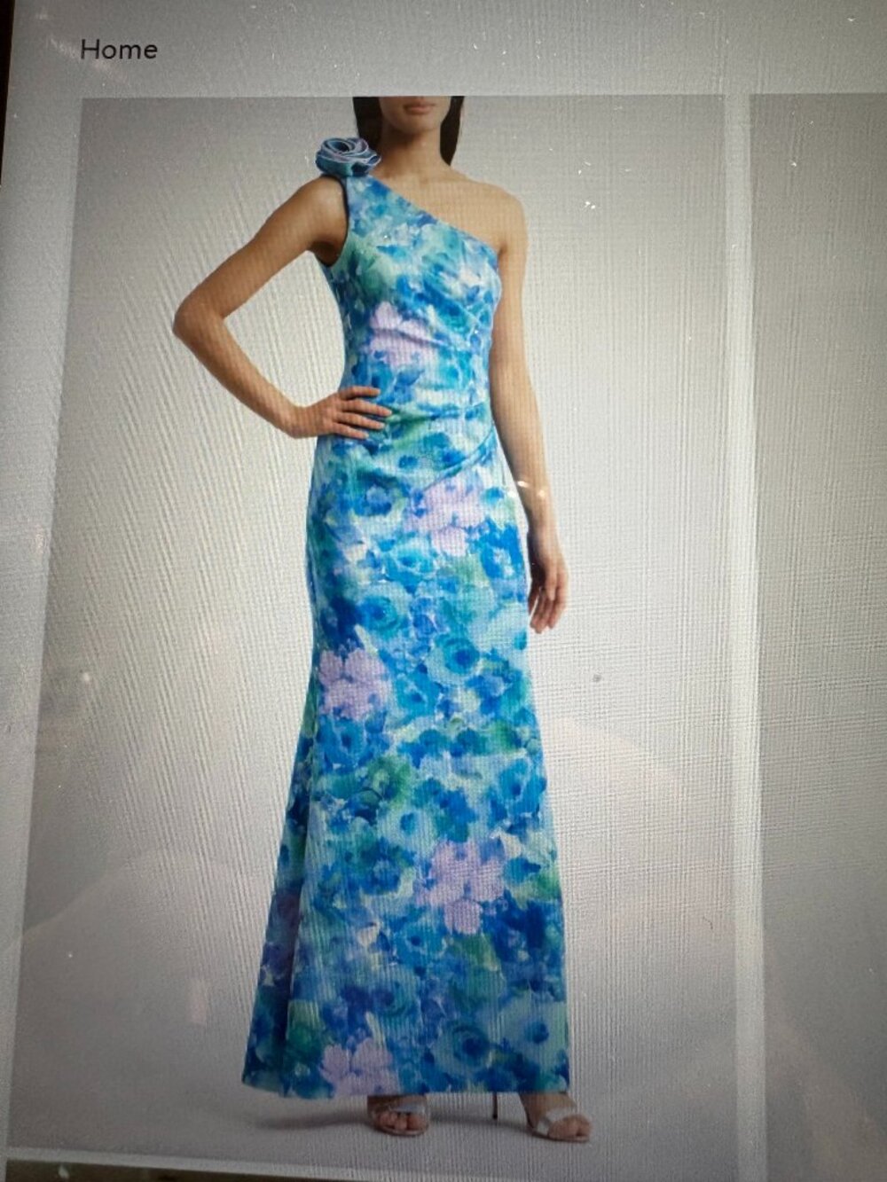 Eliza J Blue Floral One-Shoulder Maxi Evening Dress Size 8 $60
